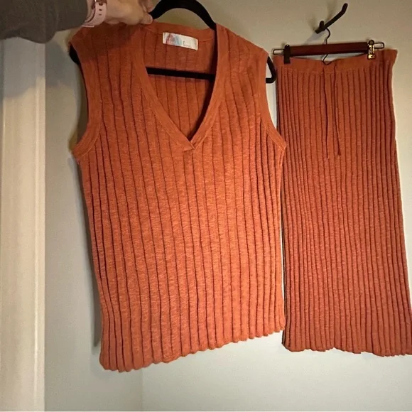 FP Beach Sweater Ribbed Two Piece Set with Midi Skirt and Vest - Picture 3 of 4